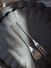 Hammered Stainless Steel Dessert Spoon/Fork  (silver)