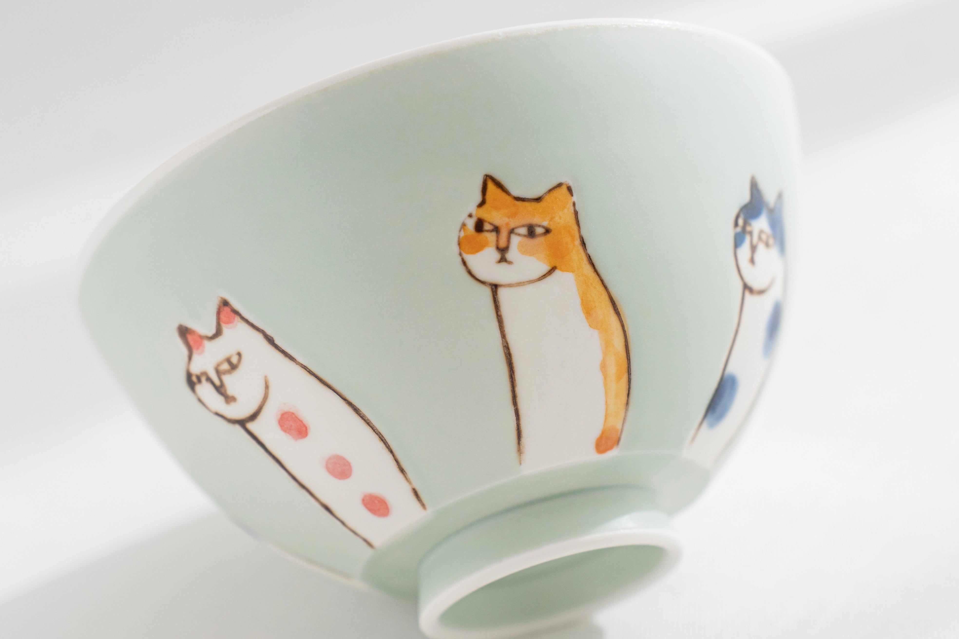 Six Cats  Rice Bowl & Cup - Above the Table