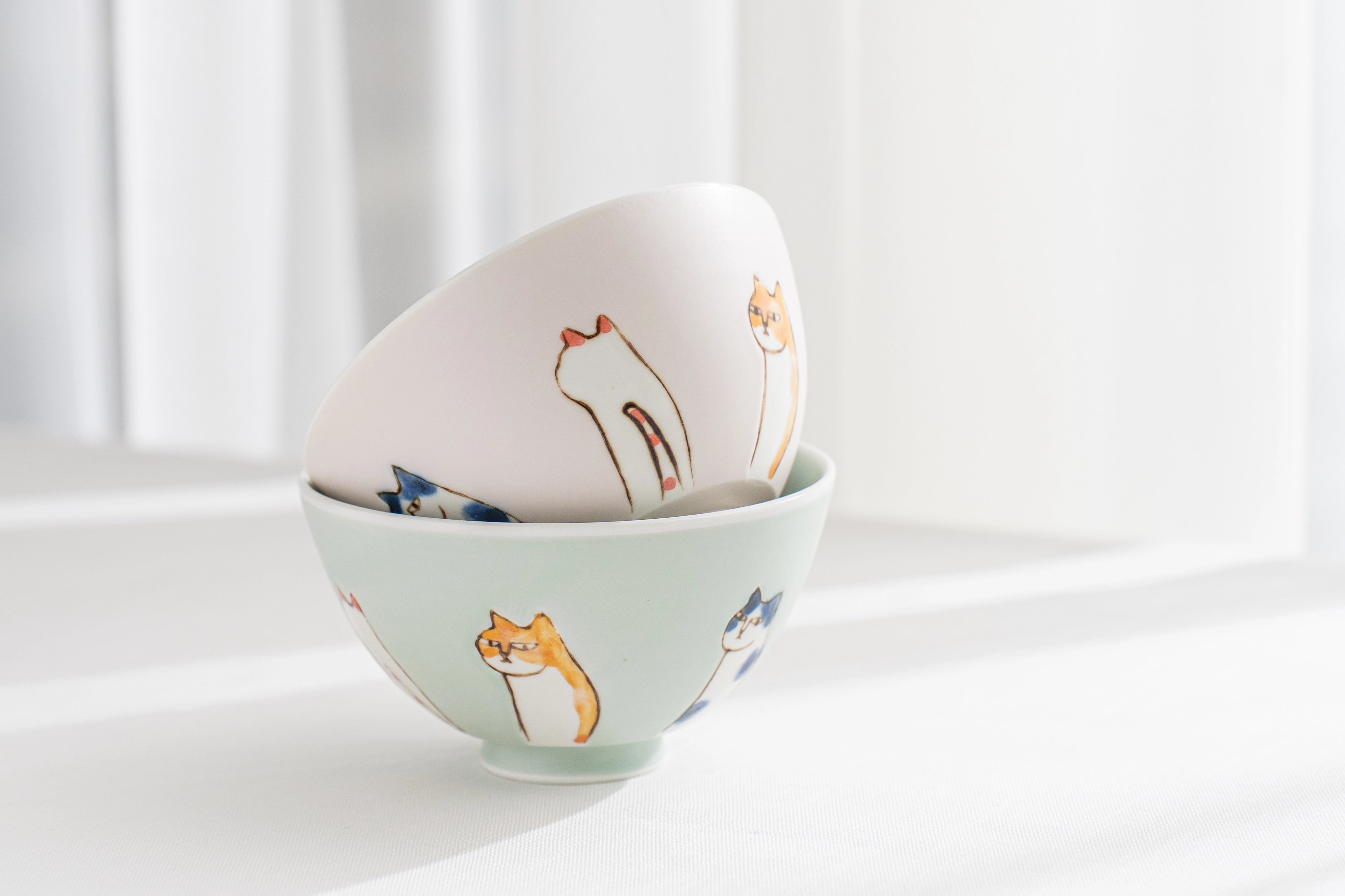 Six Cats  Rice Bowl & Cup - Above the Table