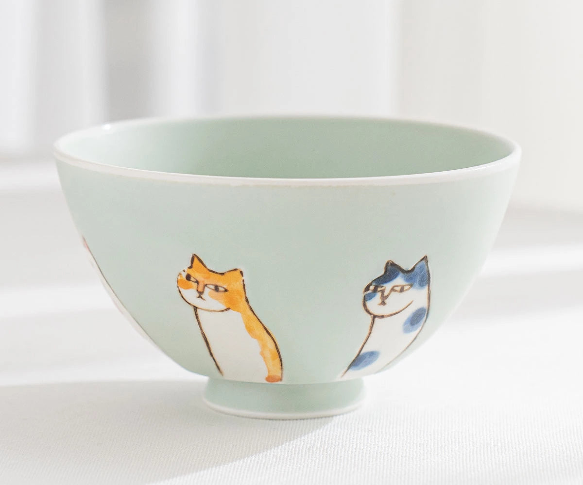 Six Cats  Rice Bowl & Cup - Above the Table