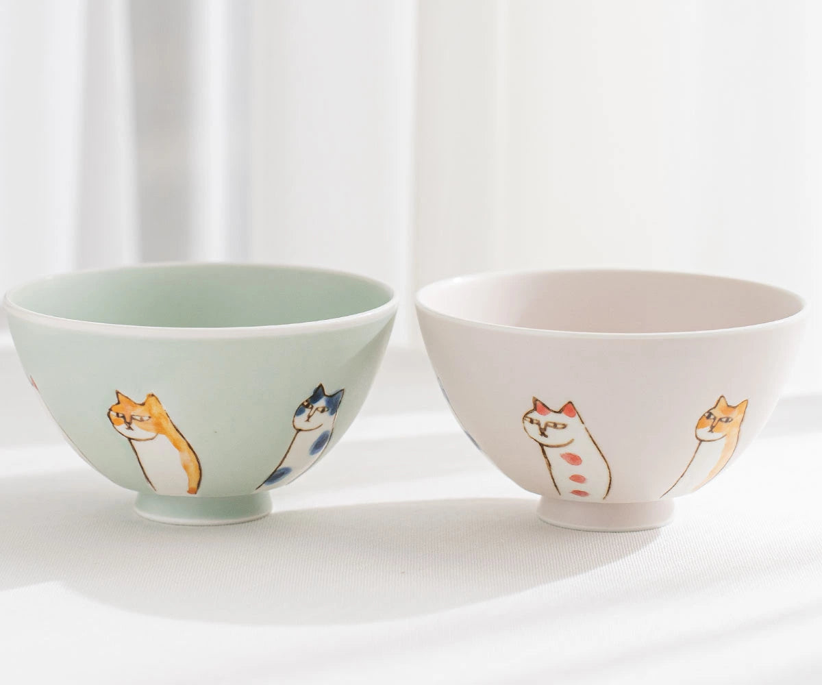 Six Cats  Rice Bowl & Cup - Above the Table